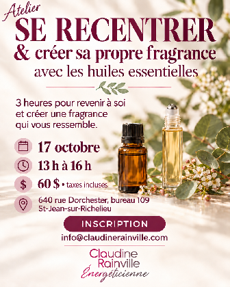 Atelier se recentrer et cr&eacute;er sa fragrance avec les huiles essentielles